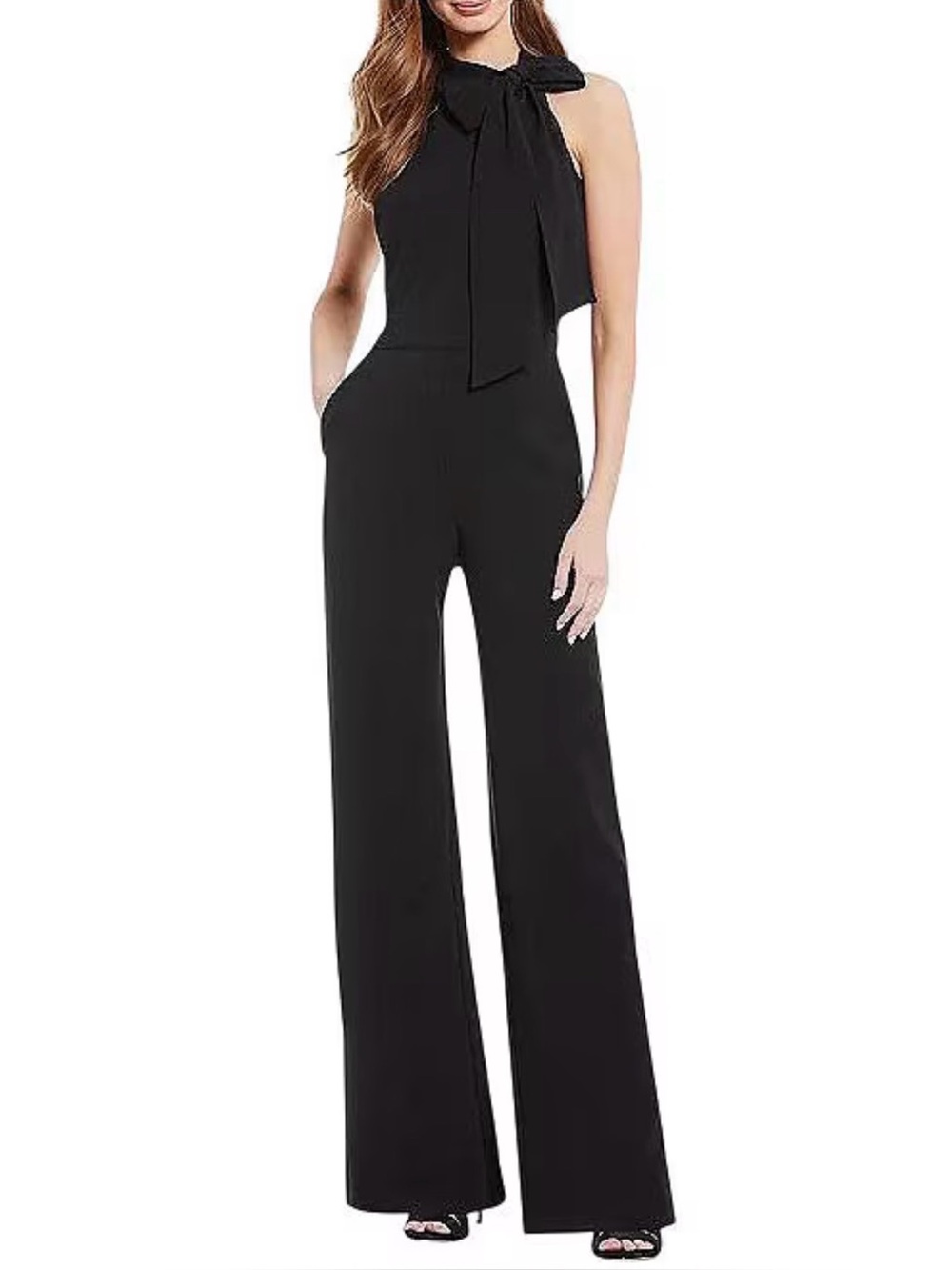 Vince Camuto Black Sleeveless Tie-Neck Wide-Leg Jumpsuit
